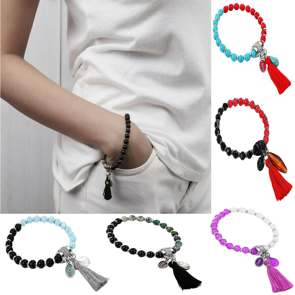 Unique Women's Beaded Bracelet Love Charm Joint Beads Tassel Bracelet Red+Blue