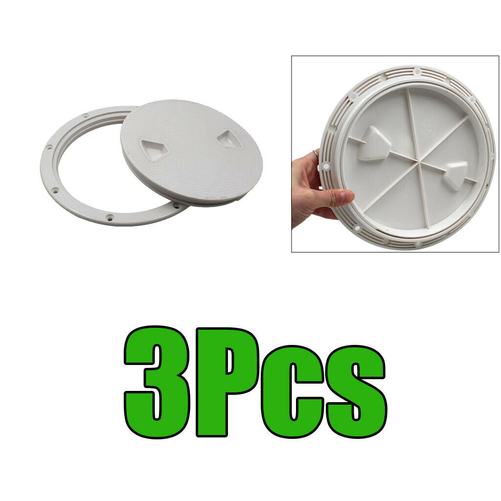 3Pcs Boating 4" Deck Inspection Hatch Screw Out Plate Detachable White