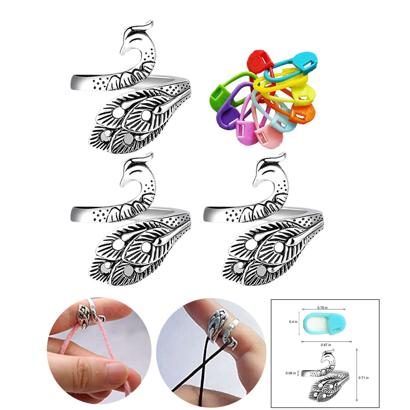 3pcs Crochet Ring Kit Adjustable Knitting Loop Adjustable Braided Ring