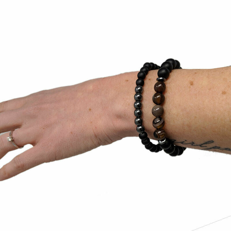 Double Bracelet Anchor & Balance IN Agate And Hematite Man Woman - New