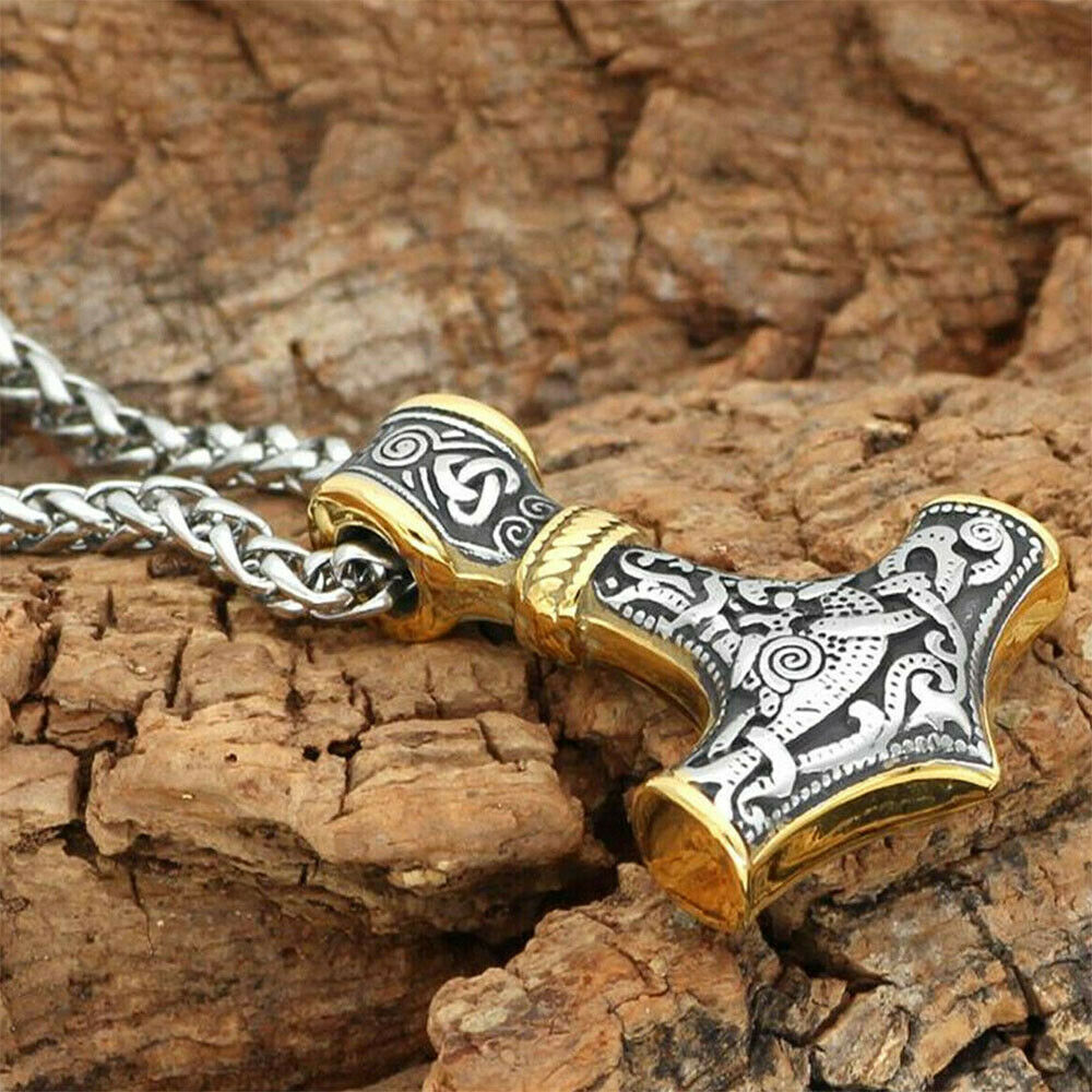 Men's Norse Viking Stainless Steel Chain&Thor hammer Mjolni Pendant Necklace