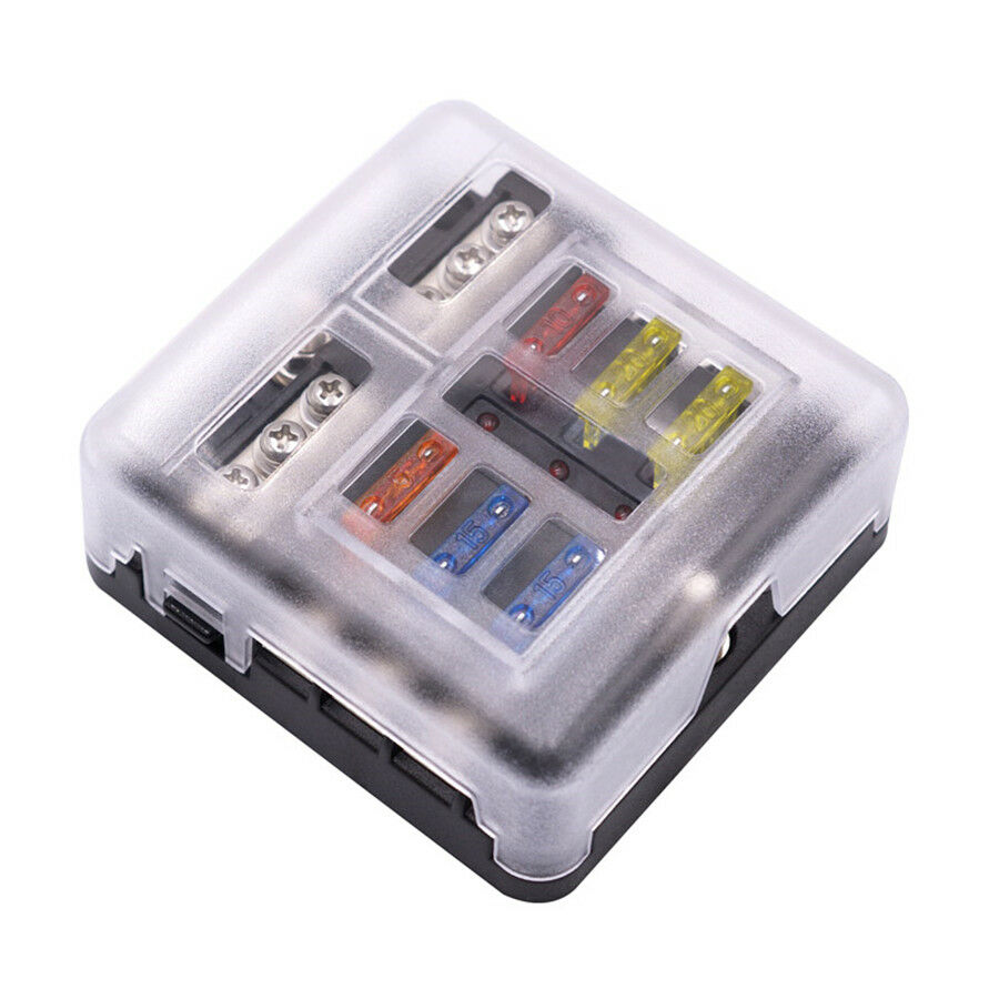 6 Way Blade Fuse Holder PBT PC Fuse Box Block Case 12V/24V Car Truck Boat Marine