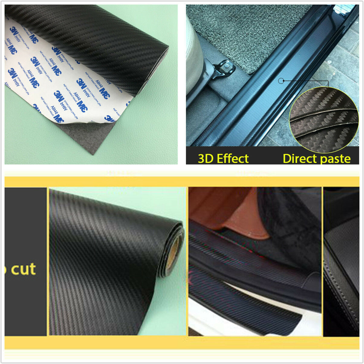 120*50CM Carbon Fiber Leather Style Scuff Plate Door Sill Cover Threshold Step