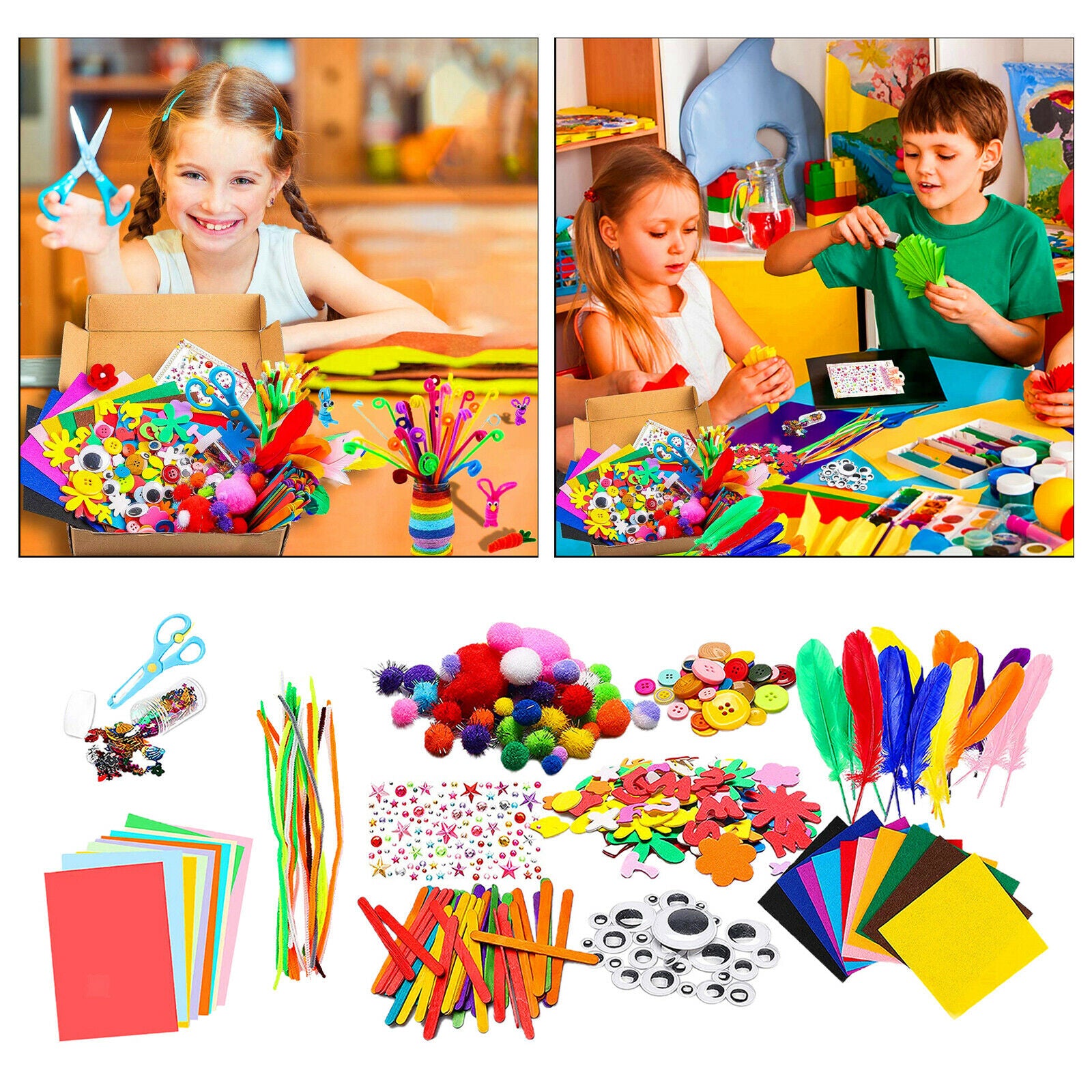 DIY Arts & Craft Set Colorful Feathers for Boys Girls Toddlers Ages 6 7 8