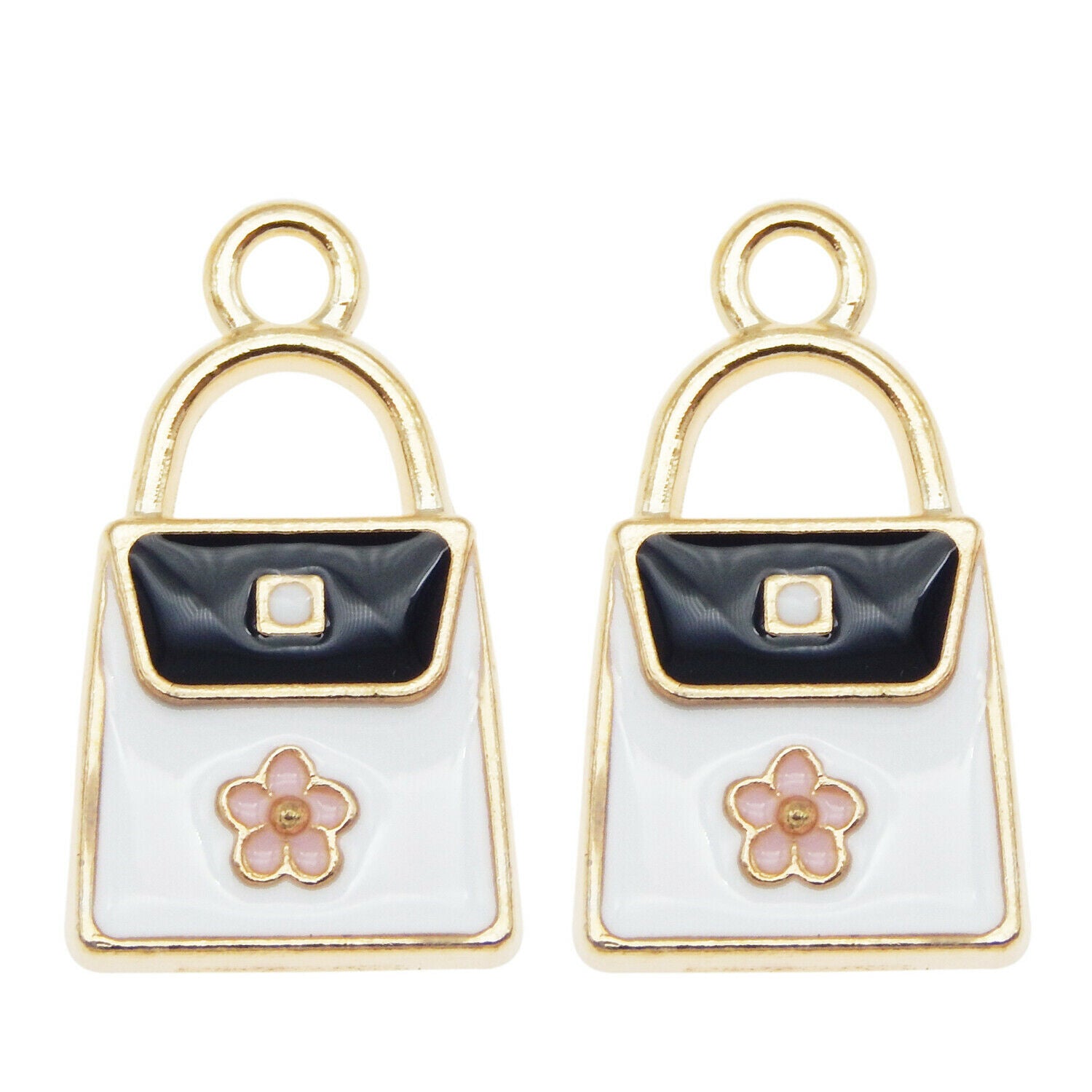 20PCS Colorful Enamel White Handbag with Plum Flower Pendant Charms DIY Findings