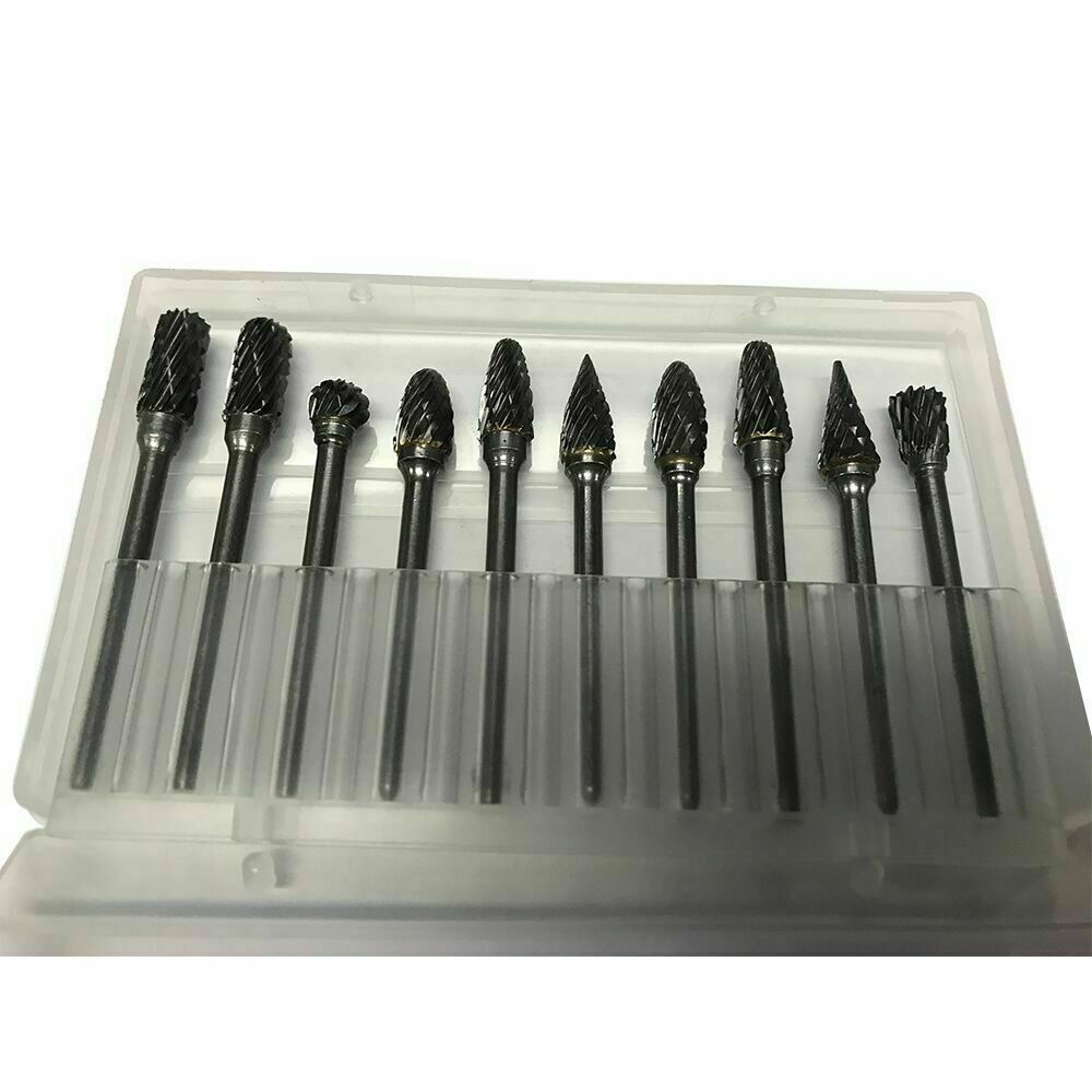 10x Tungsten Carbide Cutter Rotary Burr Set 1/8 Shank Drill Bits Die Grinder Bit