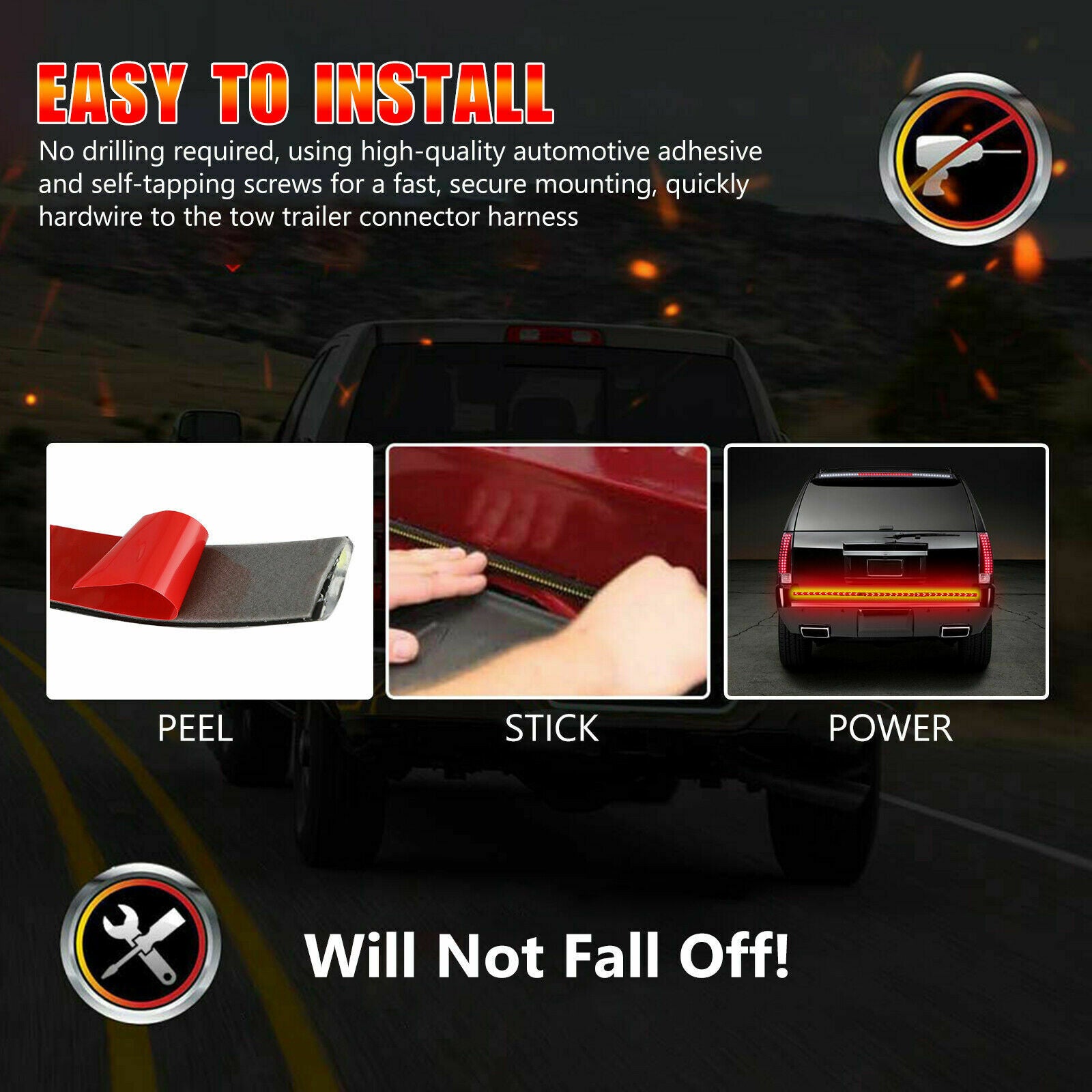 60" inch 528-LED Truck Strip Tailgate Turn Signal Brake Tail Reverse Light Bar