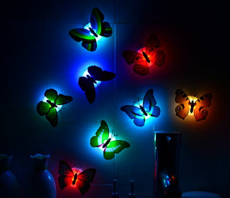 1x Color Changing Butterfly LED Night Light Lamp Home Room Party Desk Wall Decor