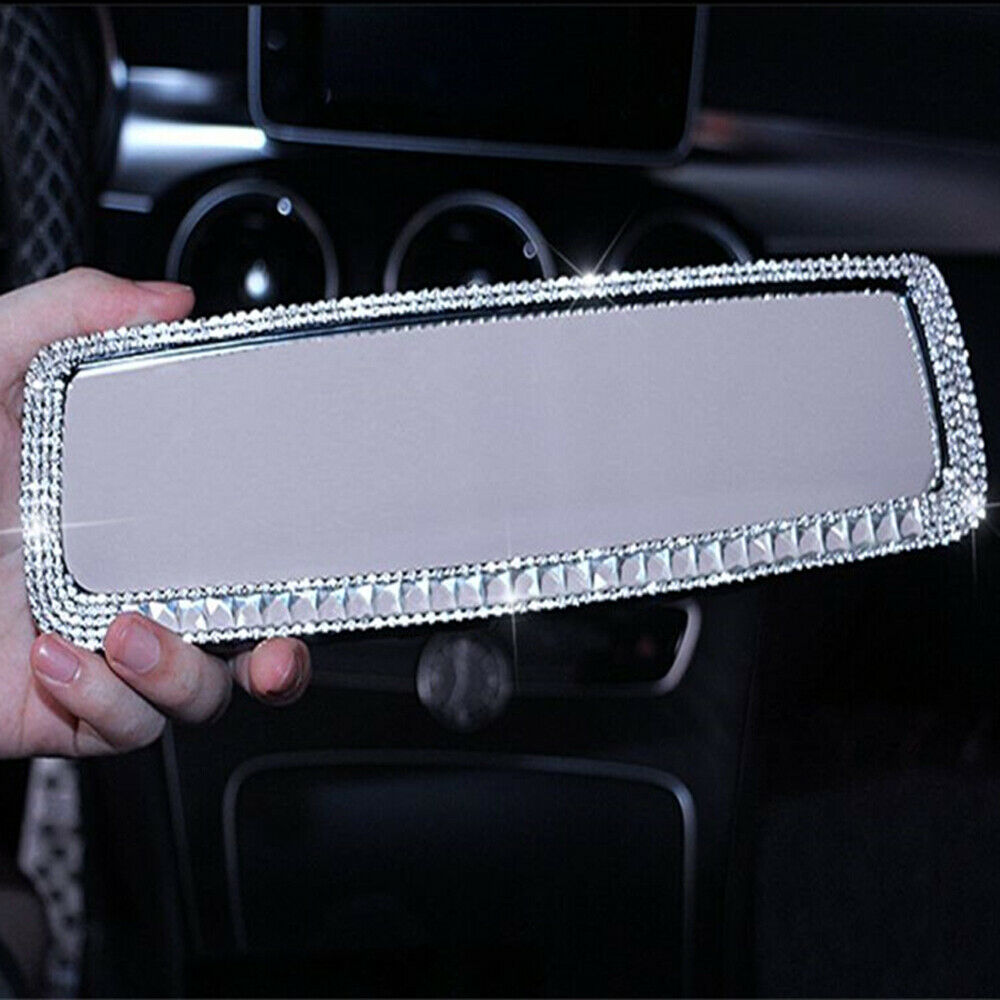 Universal Sedan Car Rearview Mirror Bling Rhinestone Decorative Accessories 1x
