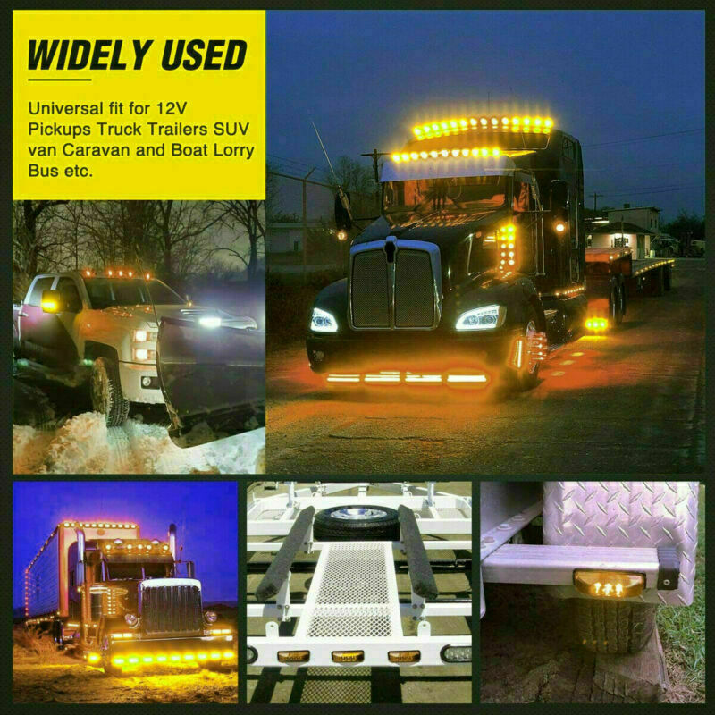 4X Amber 3-LED Side Marker Lights RV Truck Trailer Clearance Light Waterproof