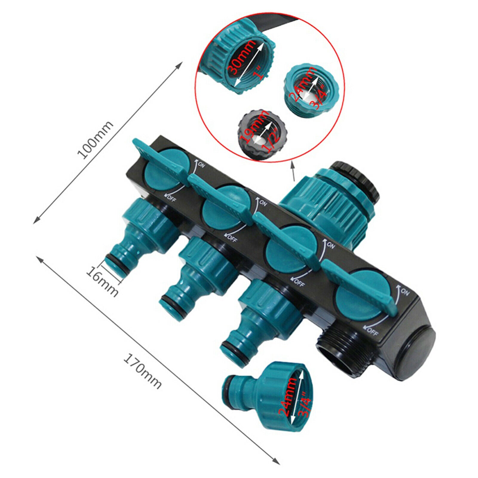 1/2" 4 Way Hose Splitter for Garden Yard Lawn Patio Tap Connector Irrigation