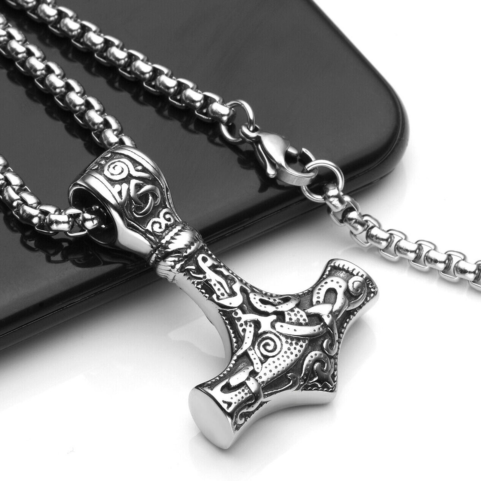 Stainless Steel Norse Viking Thor’s Hammer Mjolnir Odin Pendant Necklace Fashion