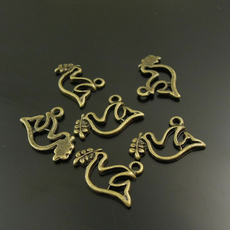 100 pcs Antiqued Bronze Alloy Peace Dove Bird Charm Pendant Art Crafting 17x10mm