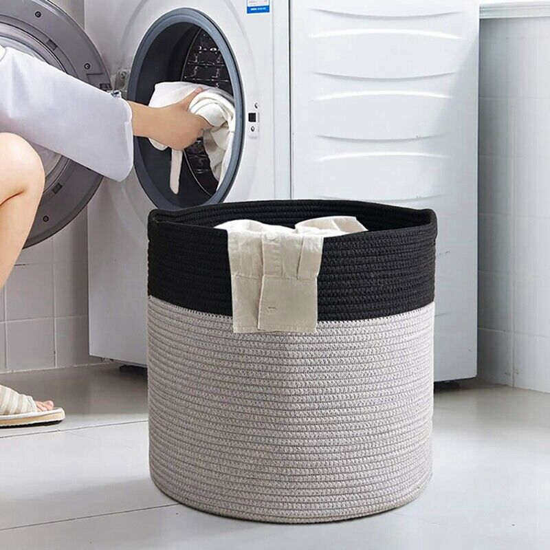 Large Cotton Rope Basket 15.8X15.8X13.8Inch - Baby Laundry Basket Woven BlanN4L8