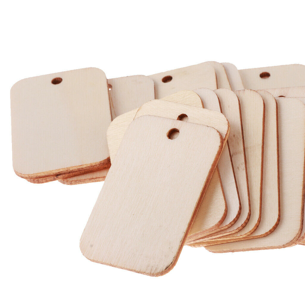 50x Natural Wood Tags Blank Wooden Hanging Label Tags for Wine Decor Wedding