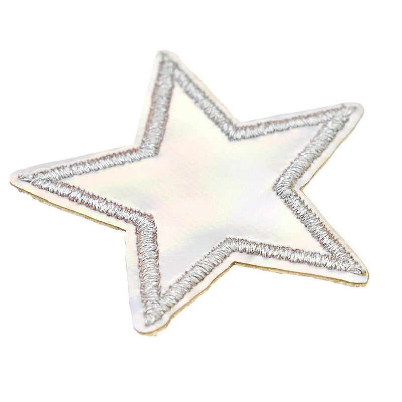 Holographic star iron on patch PU leather Cute  White Shiny Applique Iron Sewing