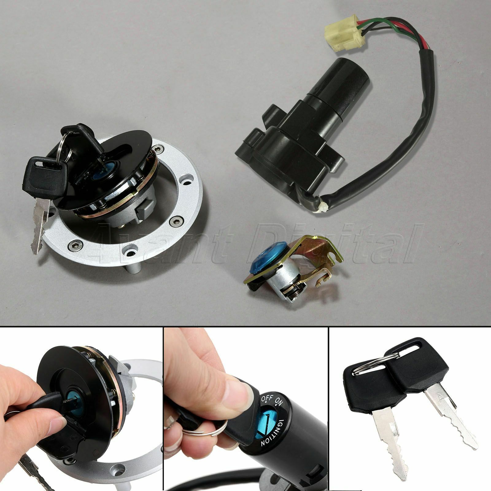 Motorcycle Ignition Switch Fuel Gas Cap Seat Lock Key Set for Suzuki GS500 2008