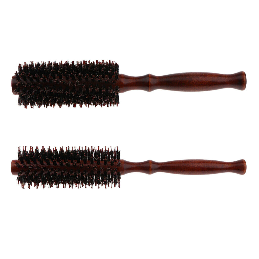 2x Unisex Wooden Hairbrush Rolled Comb Hair Styling Brush Hair Curling Brush