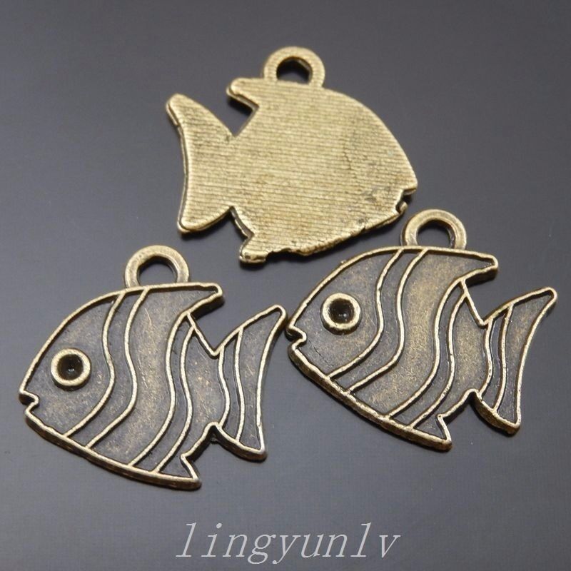 30pcs Antiqued Bronze Alloy Cute Fish Charms Pendants Fashion Jewelry 50104