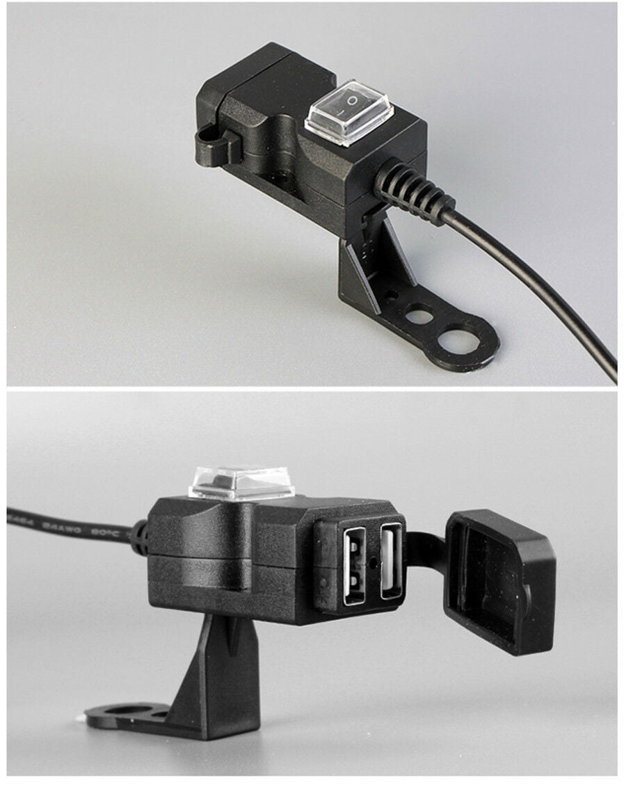Waterproof Dual USB 3.1A Motorcycle Handlebar Phone Charger Socket With Switch
