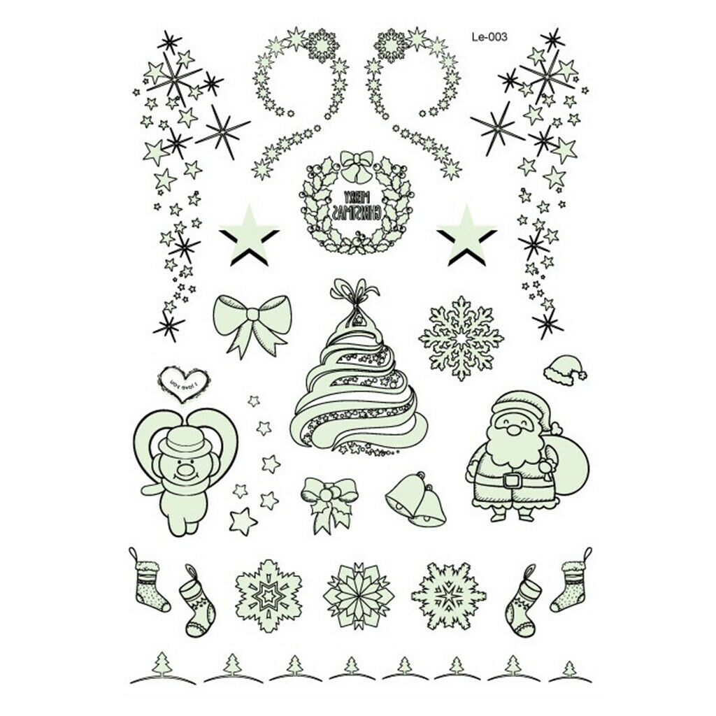 lot Luminous Body Art Stickers Fluorescent Christmas Santa Letters Decals 01