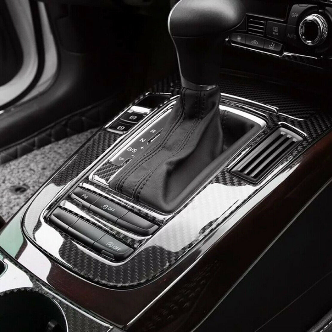 Car Carbon Fiber Interior Gear Shift Console Panel Cover Trim Fit For Audi A4 A5