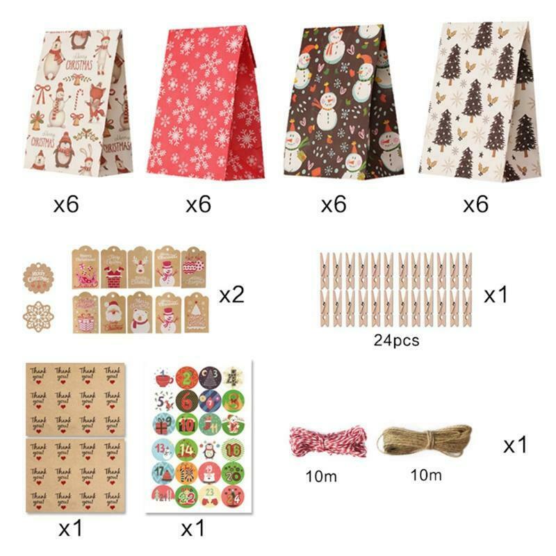 Christmas Advent Calendar Bags Calendars Filling Candy Gift Paper Bag DIY 24 Day
