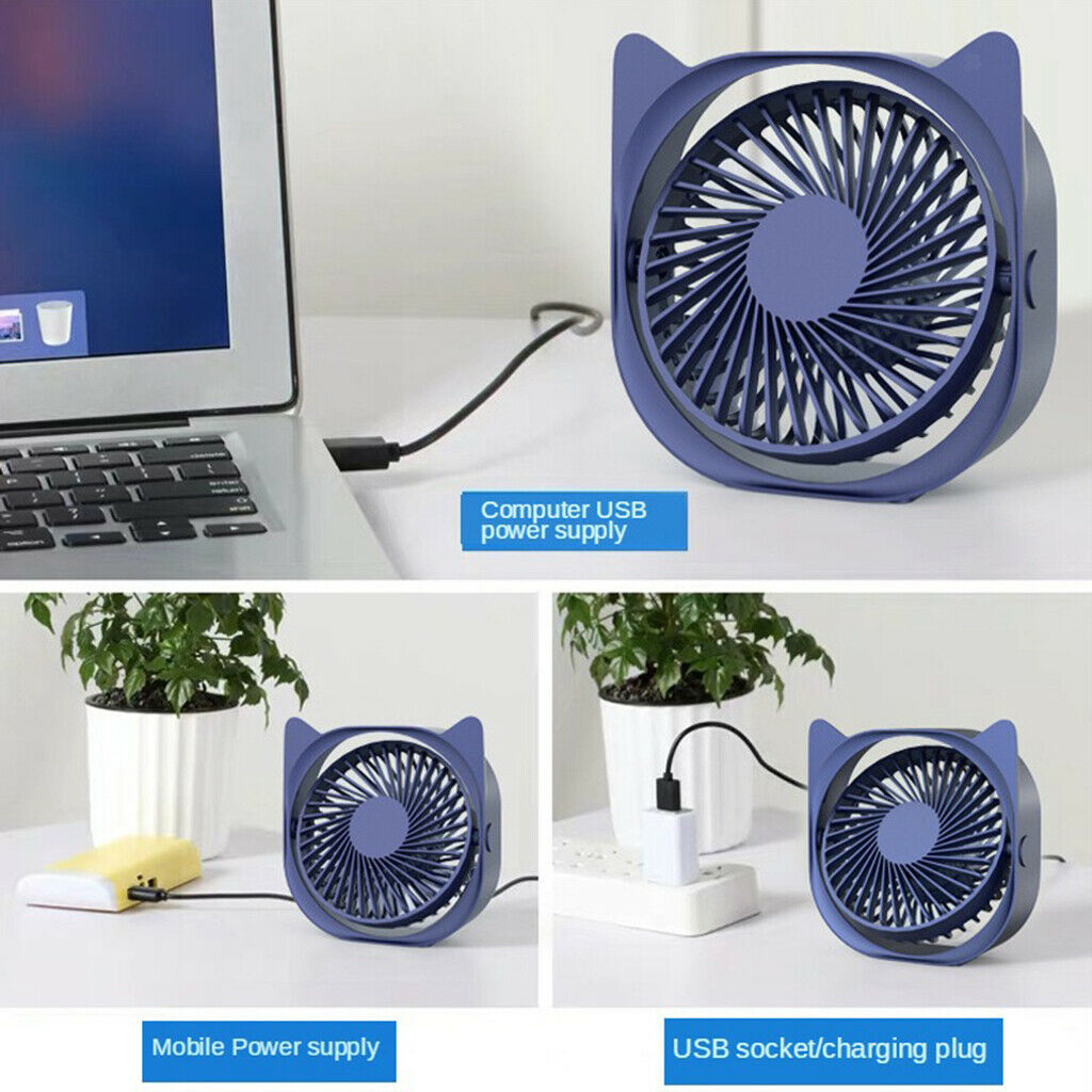 Mini Quiet USB Fan Desktop Portable 360 Degree Rotation Electric Fan White