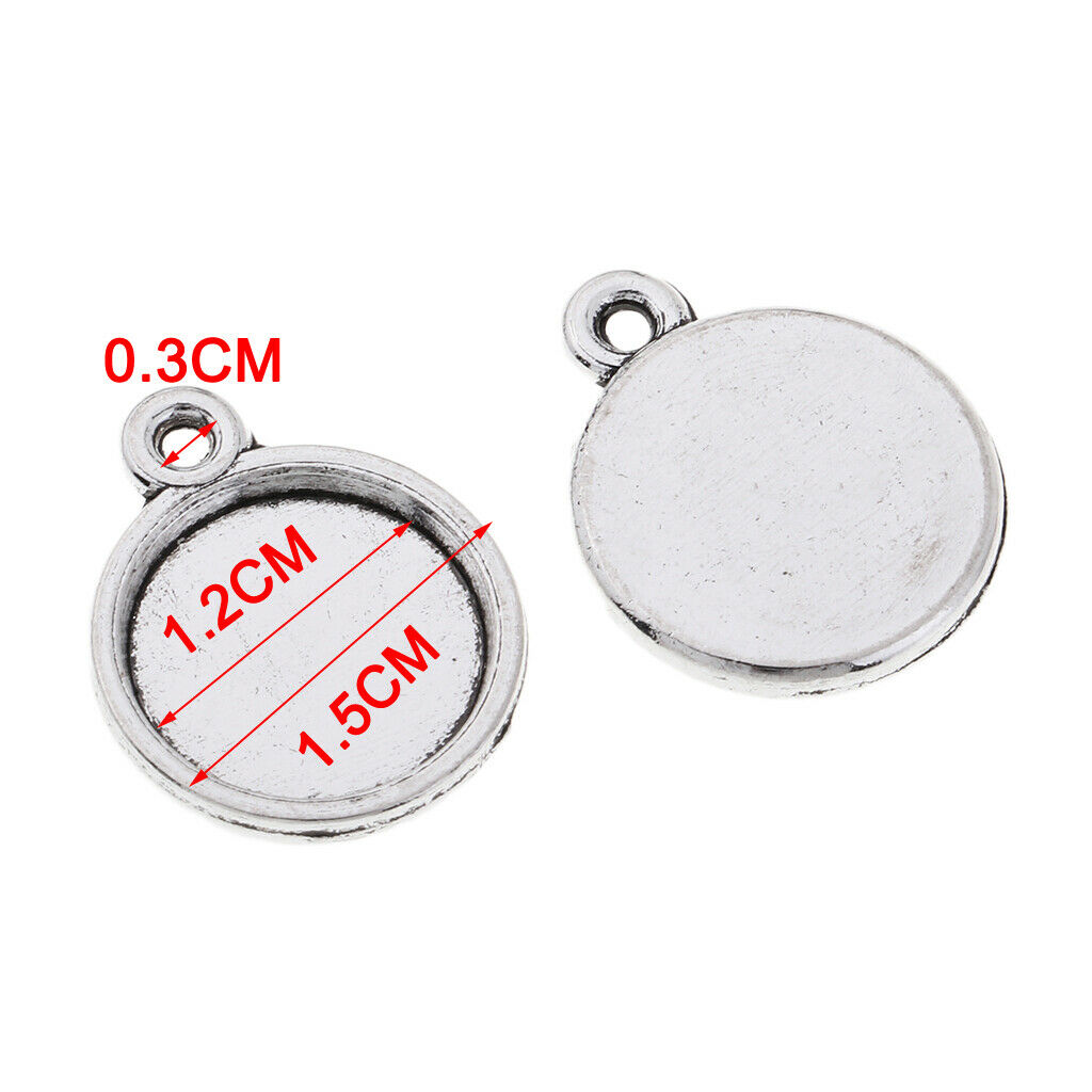 50Pcs Round Bezel Pendant Trays with Dome Tiles Cabochon, Blanks Cameo Bezel
