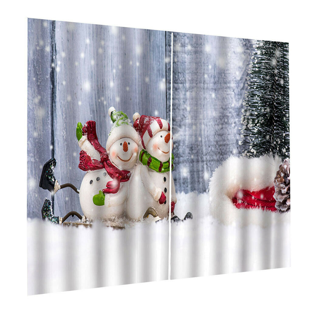 2Set Christmas Curtains, Winter Season Snowman Xmas, Living Room Bedroom Window