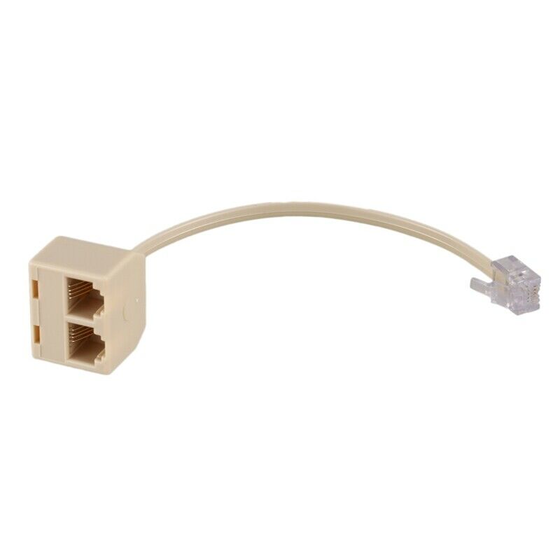 RJ11 6P4C 2 Way Outlet Telephone Jack Line Splitter Adapter Beige Q8S3S3