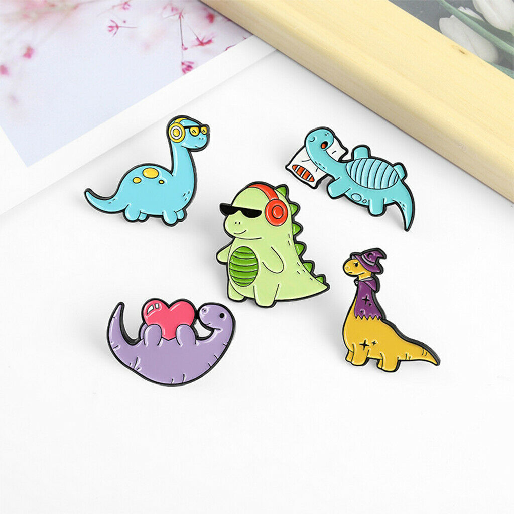 5Pcs Dinosaur Enamel Pins Enamel Pin Set Cartoon Badges for Clothing Hat
