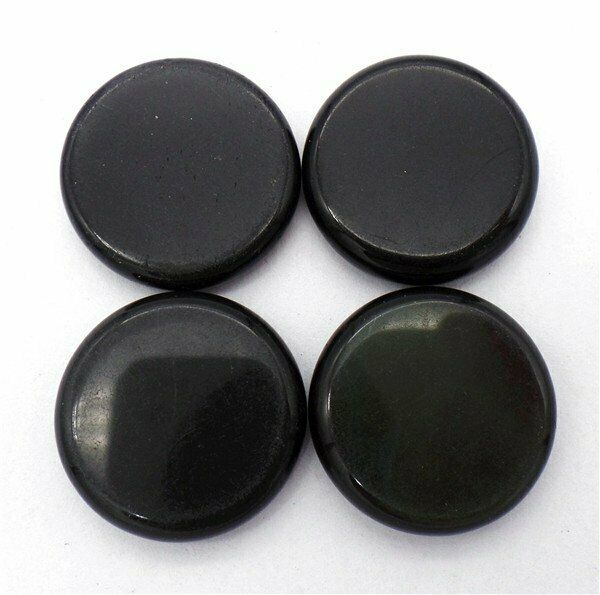4Pcs 25x6mm Black Obsidian 7 Chakra Symbol Healing Reiki Stone Set HH7669
