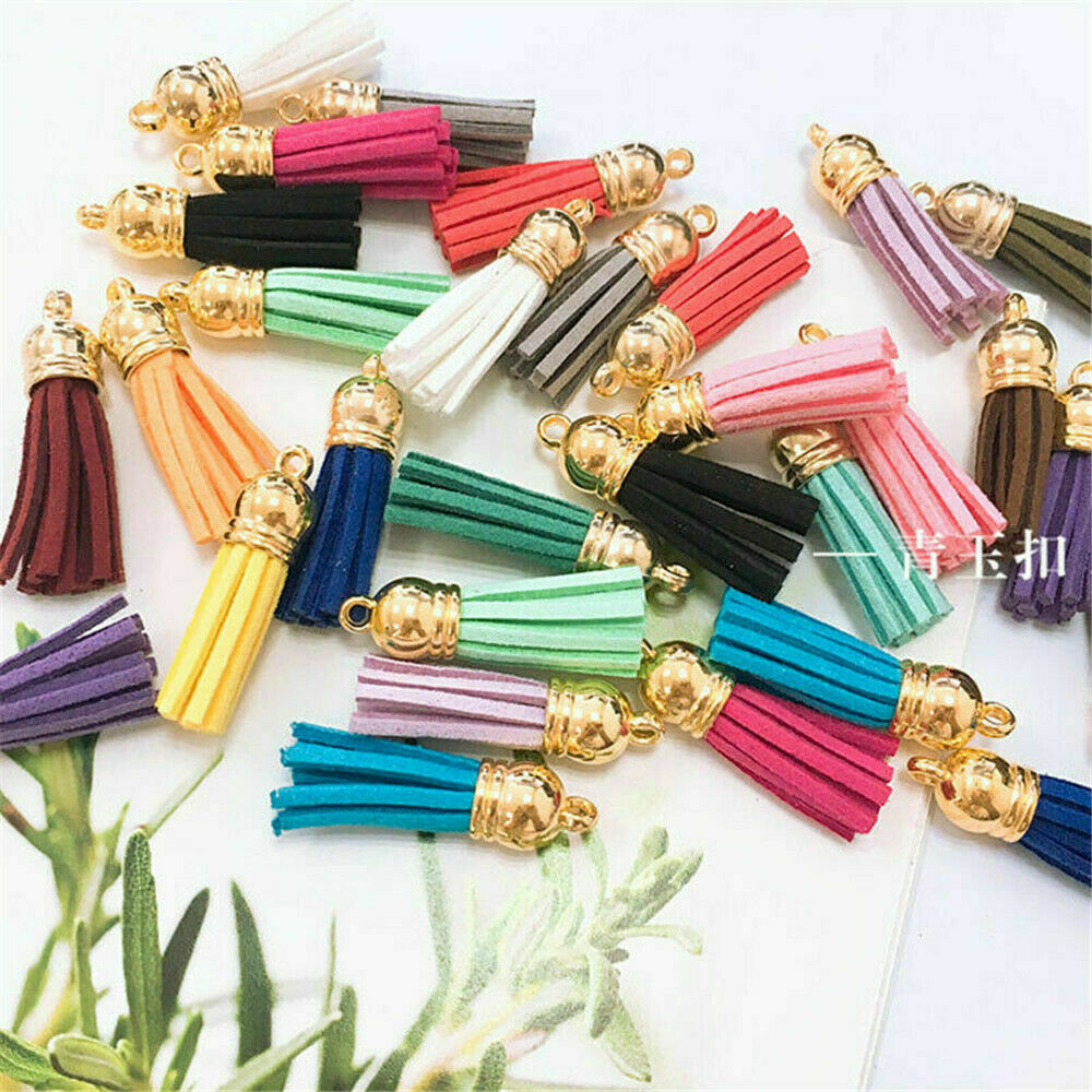 30X Faux Suede Tassel Chain Keychain Hanging DIY Earing Bag Craft Charms Newly
