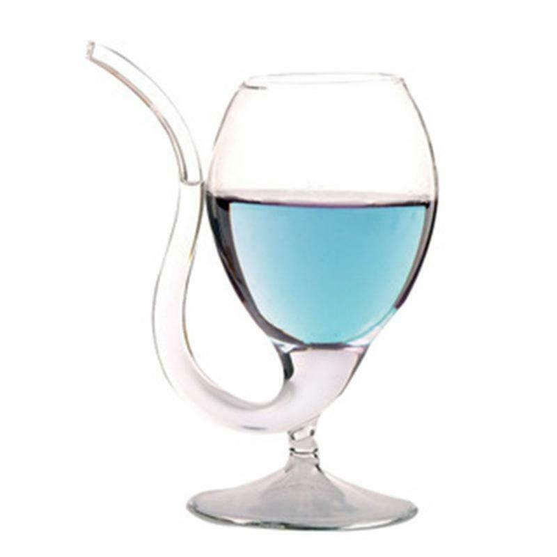 300ml  Red Wine Glass Transparent Cup Mug With Built in Drinking Tube Straw Wate