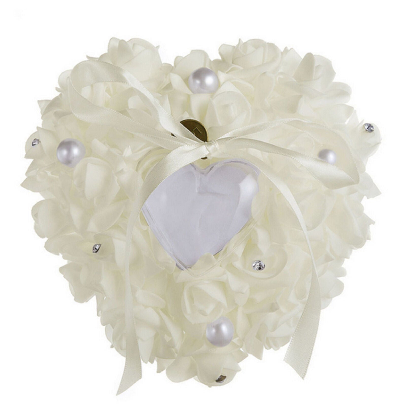 Wedding Ceremony White Satin Crystal Flower Ring Bearer Pillow Cushion Gifts