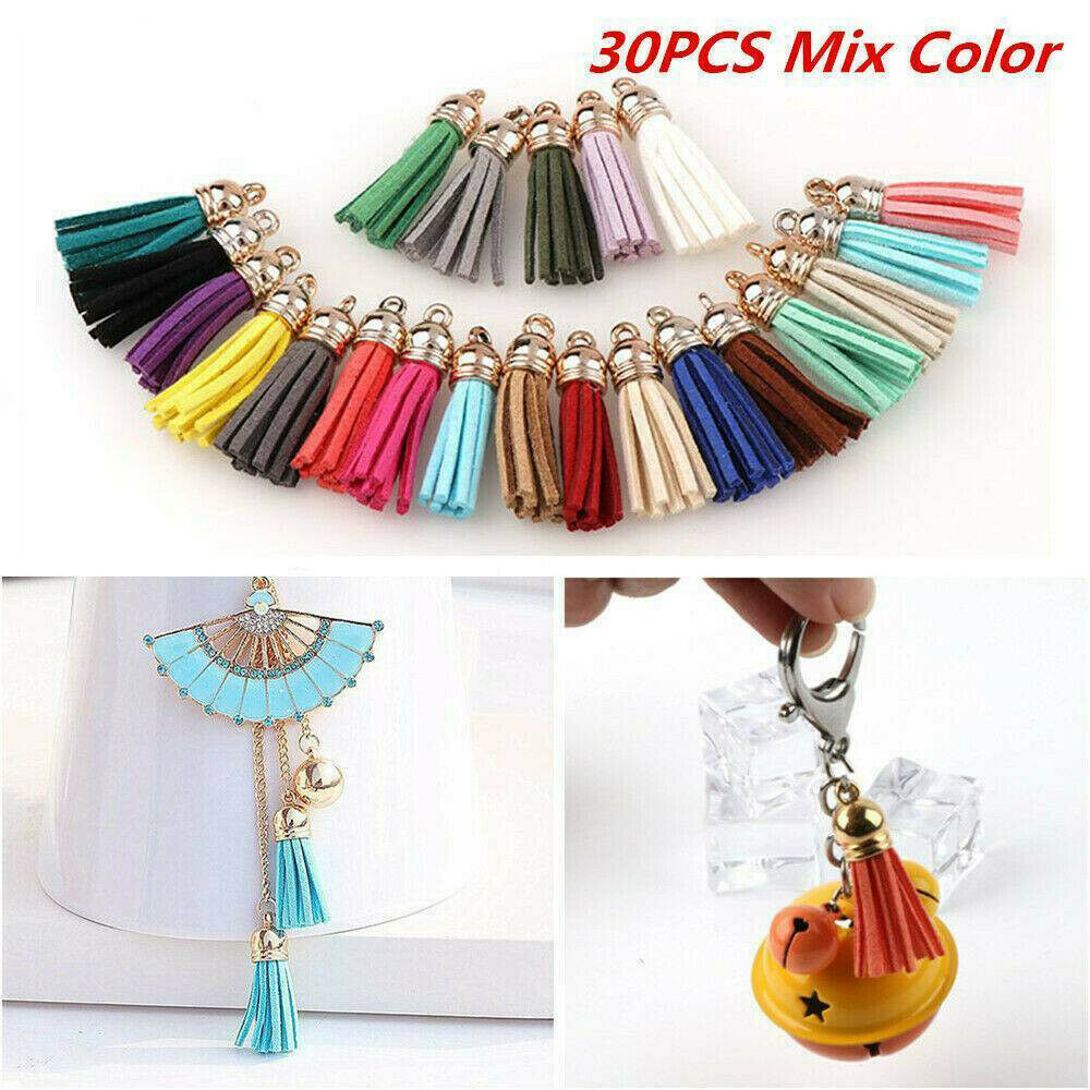 30 Pcs Charms Suede Leather Tassel For Keychain Pendant Jewelry DIY Crafts Set
