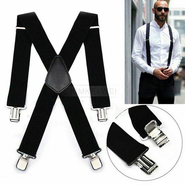 5cm Mens Suspenders X Style & 4 Clips Adjustable Fits All Heavy Duty Braces