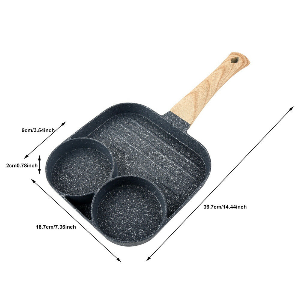 3 In 1 Non Stick Grill Pan Divided Skillet Egg Beef Steak Breakfast Frying Pan