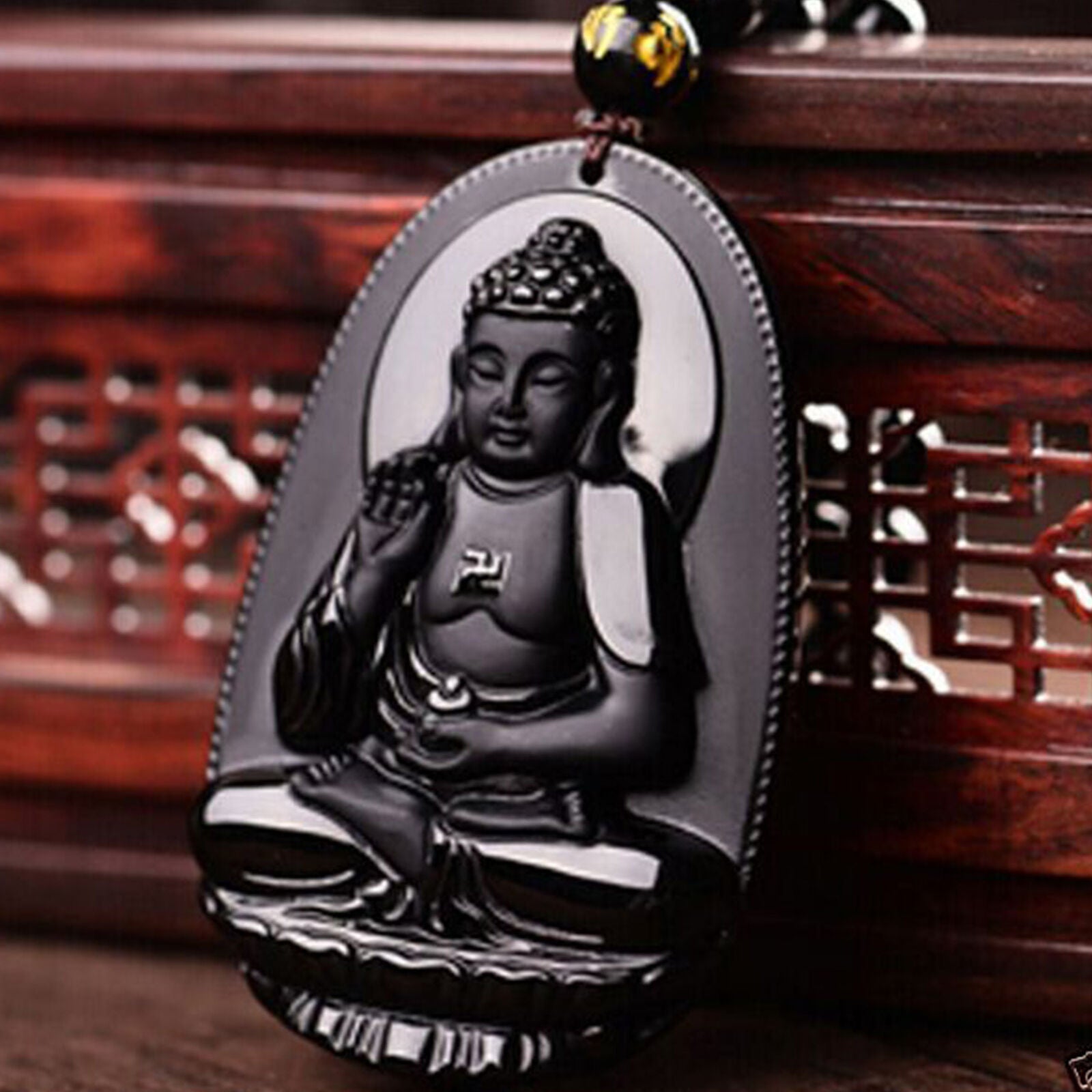Black Chisese  Natural  A  Lucky  Buddha  Obsidian  Carved  Amulet  Pendants