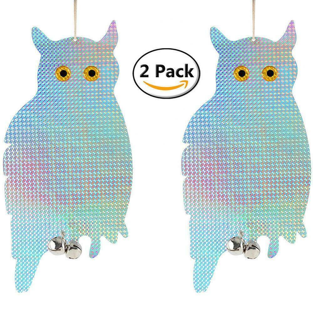2 Pair Reflective Flying Owl Decoy & Bird Repellent Scarecrow Bird Deterrent