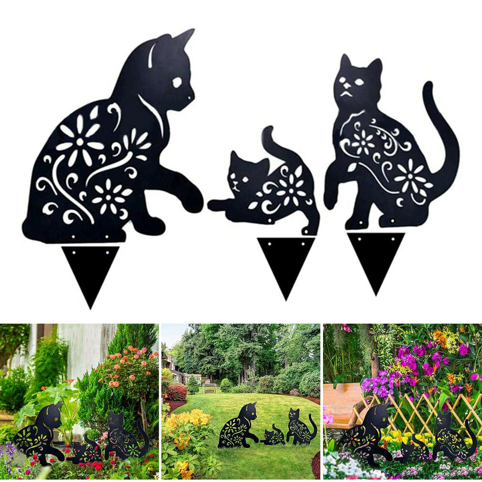 3x Garden Cat Stakes for Home Outdoor Garden Yard Sidewalk Decor Arts Gifts