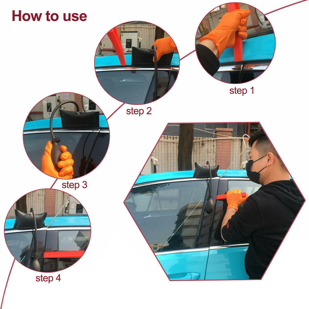 12Pcs Long Reach Grabber with Air Wedge Bag Pump Non Marring Wedge for Car Tool