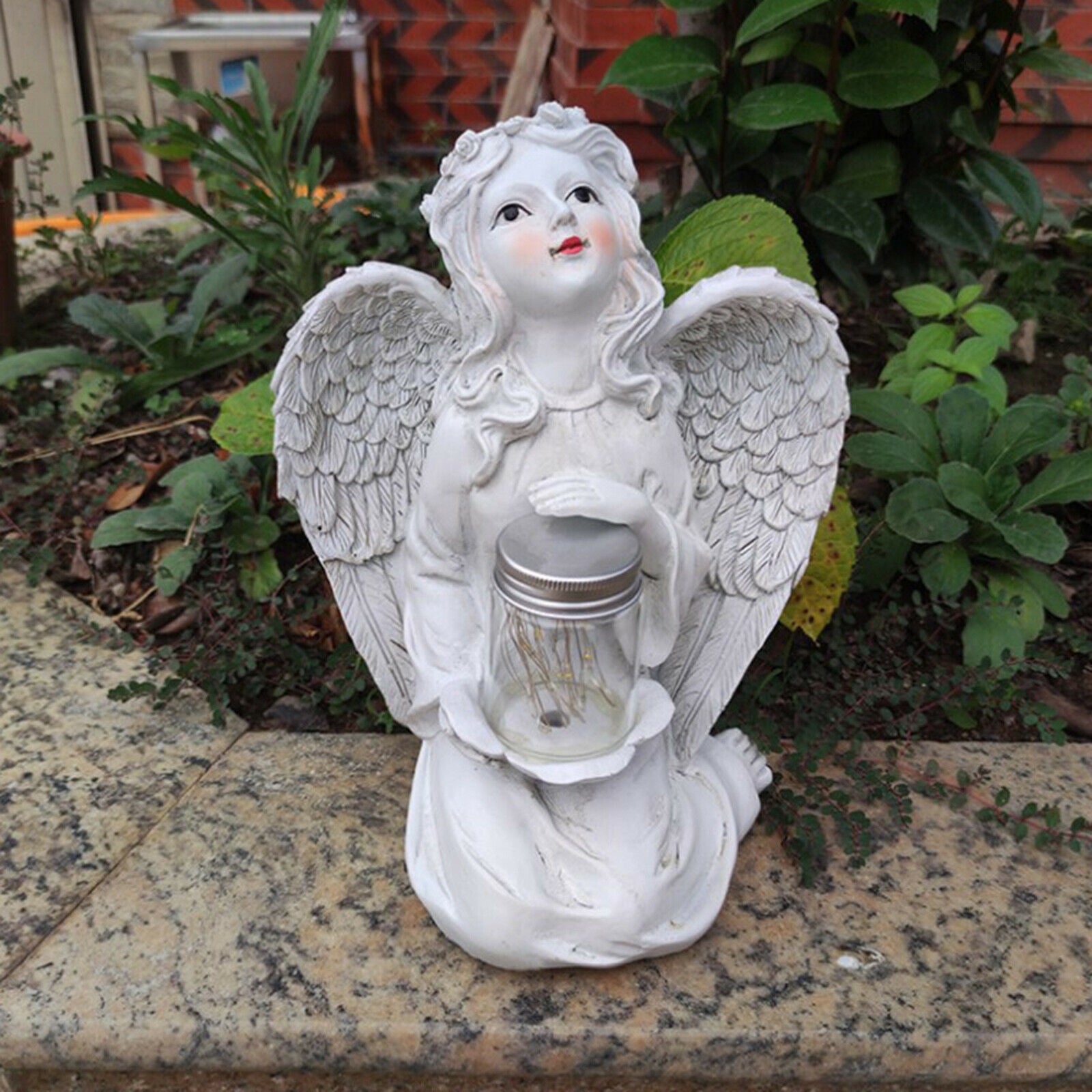 Holy Garden Angel Statue Solar LED Light Lantern Outdoor Fairy Sculpture