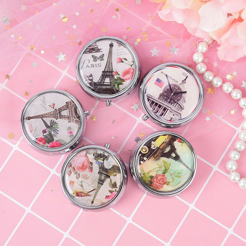 metal folding pill case medicine organizer pill box makeup storage contain.l8