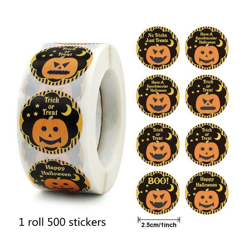 500 Pcs Round Halloween Label Stickers Pumpkin Present Package Decor Craft