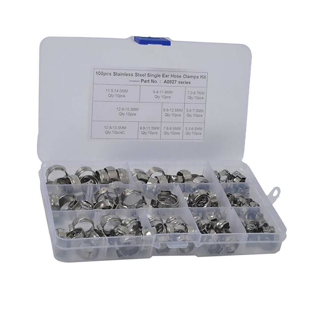 100pcs Adjustable Stainless Steel Single Ear Fuel Hose Pipe Clamps O Clips