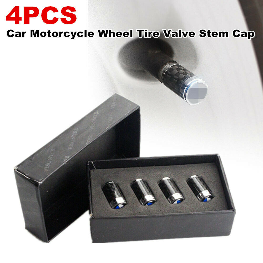 4PCS Carbon Fiber Car Motorcycle Bike Tire Valve Stem Cap Tyre Air Dust Nozzle