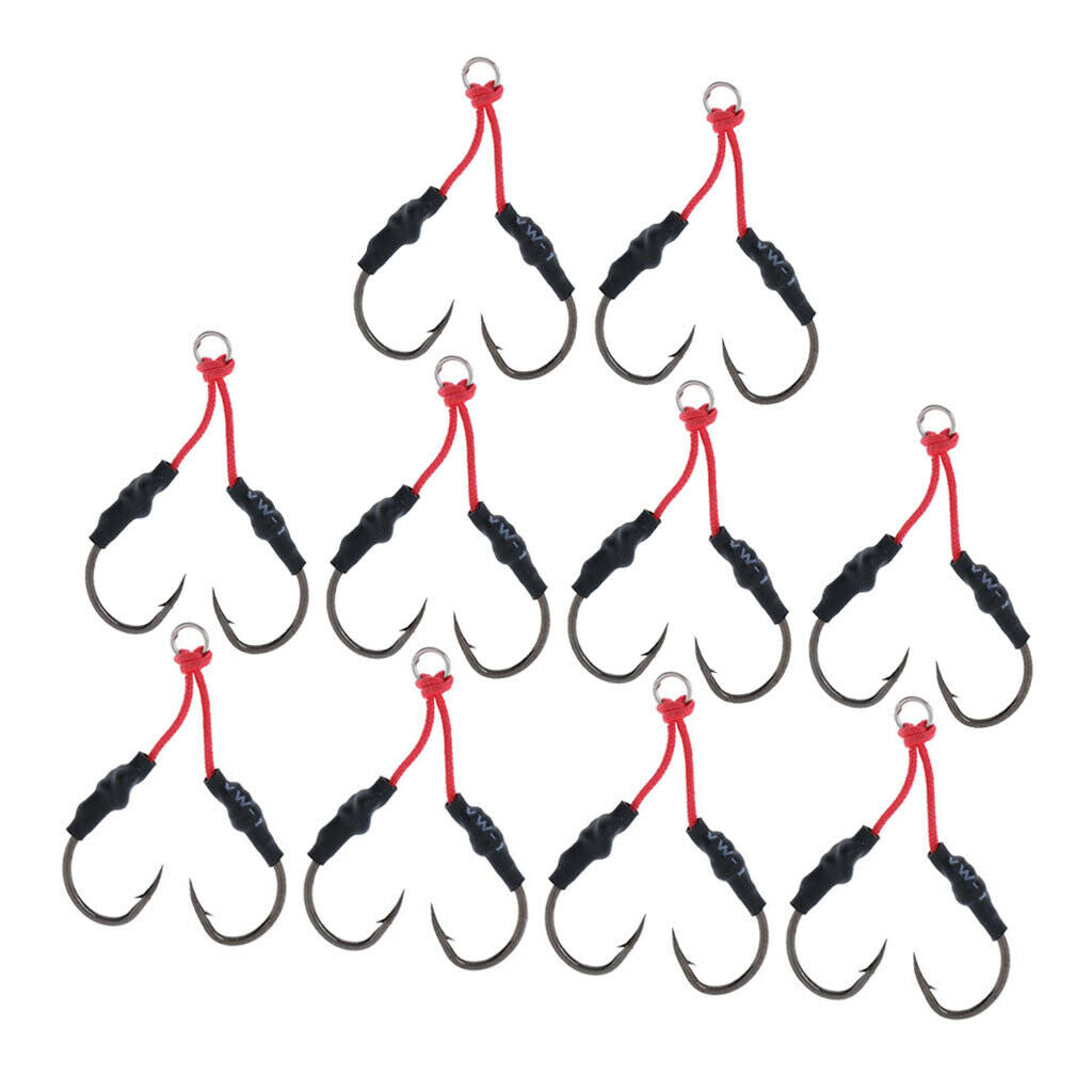 10Pcs Carbon Steel Fishing Dual Assist Hook Super Strong Braid Assist Cords