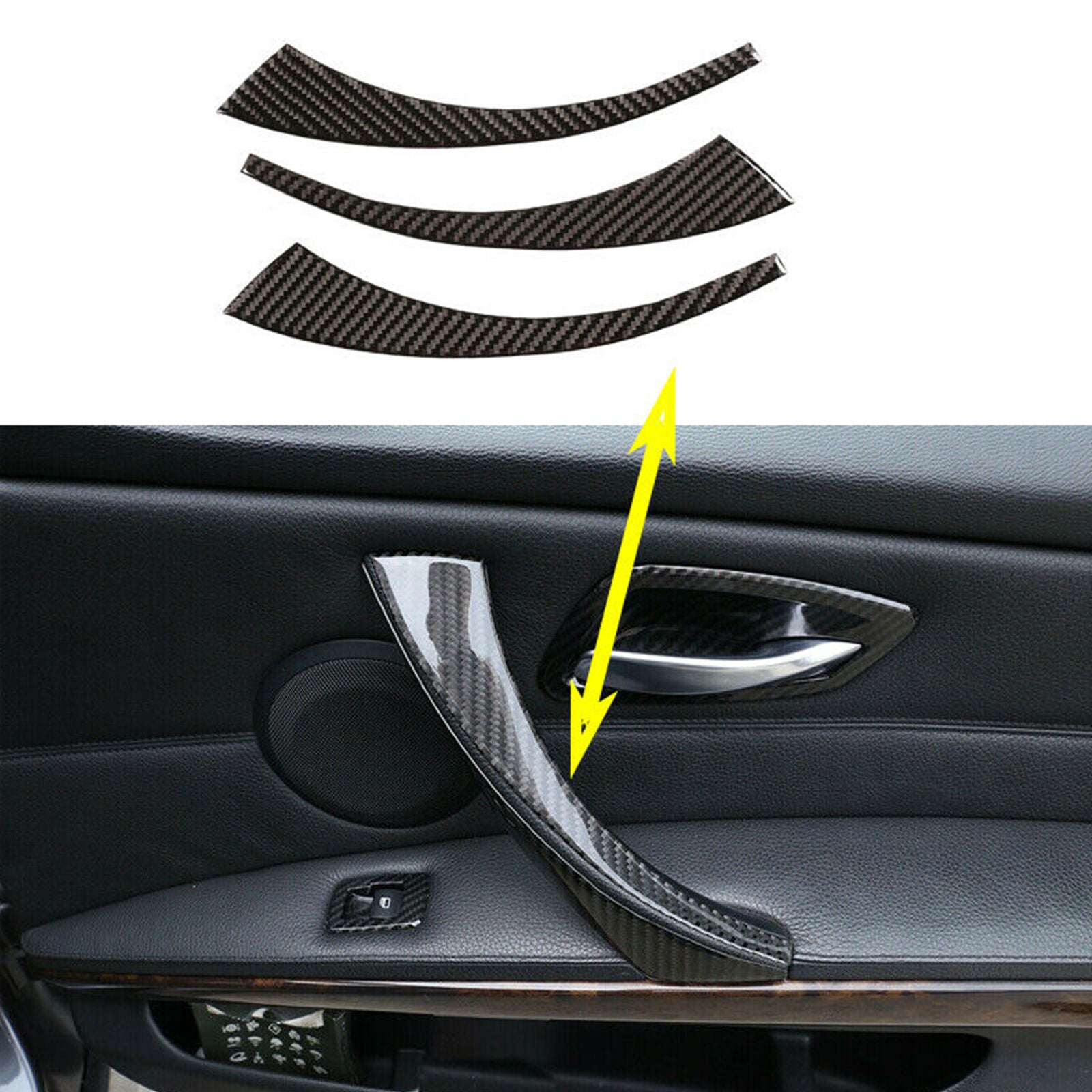 3X Real Carbon Fiber Inner Armrest Front Trim For BMW 3 Series E90 E92 2005-2012